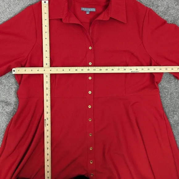 Women's Sharagano Button-Front Shirt Dress in Red Size 22W - Picture 3 of 6